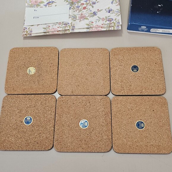 6 Ansley Pembroke Coaster set 4" England floral bird cork backed home bar vtg - Picture 8 of 9